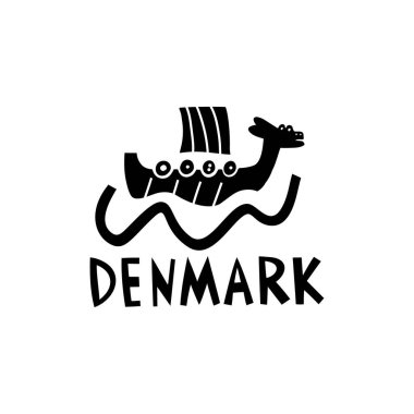 Vektör Eli Danimarka Etiketi. Seyahat İskandinav Illustration. El Yazısı Harfleri Çizimi. Danimarka Sembol Logosu