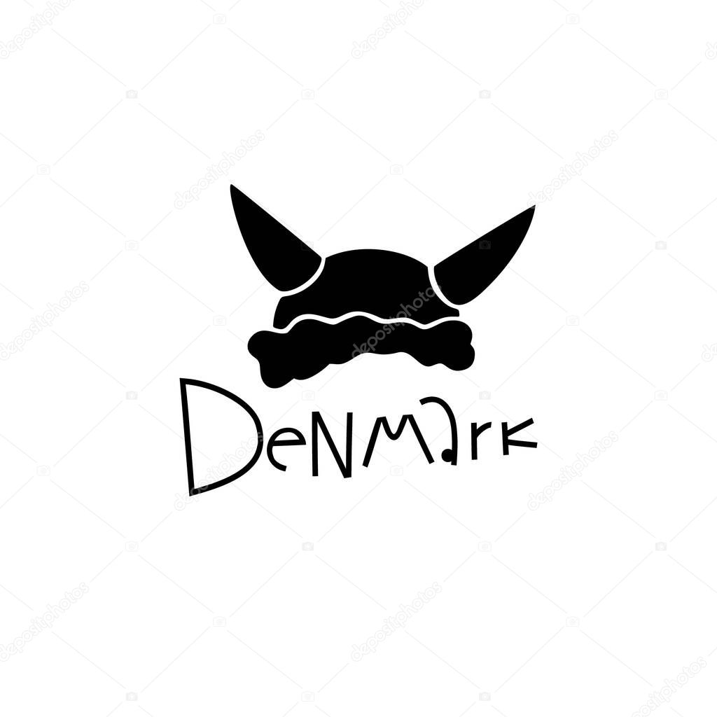 Vector Hand Drawn Denmark Label. Travel Skandinavian Illustration. Hand Writen Lettering Illustration. Danish Symbol Logo
