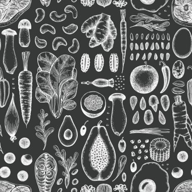 Paleo Diyet Tebeşir Kurulu Kusursuz Düzen. Vektör El Sağlıklı Yemek Özgeçmişi. Vintage Biçim Menüsü ResmiComment.