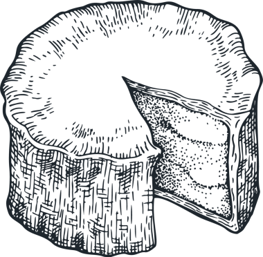 Fransız peyniri çizimi. Elle çizilmiş mavi peynir çizimi. Kabartmalı camembert peyniri. Klasik Brie peyniri çizimi.