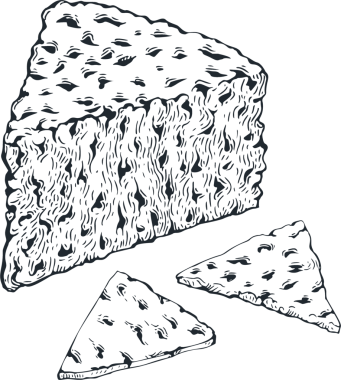 Elle çizilmiş mavi peynir çizimi. Kabartmalı gorgonzola. Klasik rokfor peyniri çizimi
