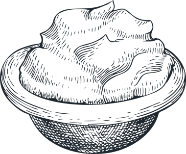 Mascarpone Peynir çizimi. El çizimi mandıra çizimi. Oymalı krem peynir. Klasik yemek.