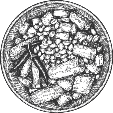 Çin Tabağı İllüstrasyonu. El yapımı kung pao tavuğu. Klasik Asya Gıda Çizimi.