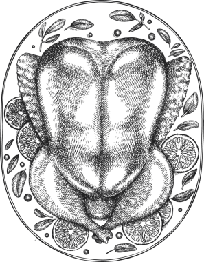 El yapımı Şükran Günü Yemeği Çizimi. Kızarmış Türkiye