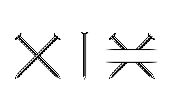 Pregos Metal Logotipo Unhas Cruzadas Conjunto Ilustrações Vetoriais Unhas Símbolo — Vetor de Stock