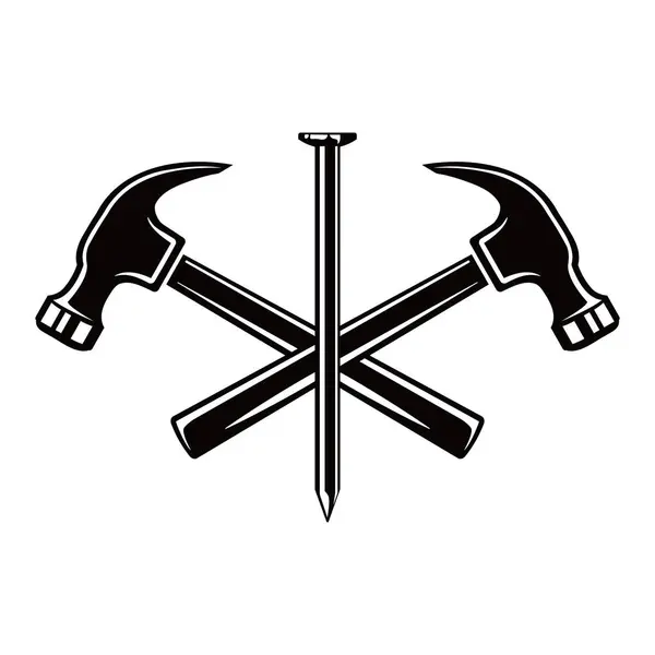 Logotipo Carpinteiro Com Martelos Cruzados Prego Metal Martelo Garra Símbolo — Vetor de Stock