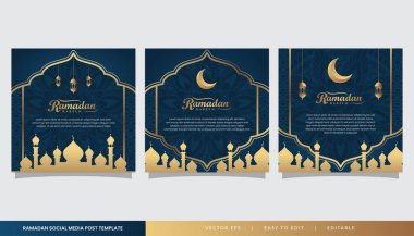 Posta, poster ve afiş için mavi altın renkli İslami ramazan kare şablonu