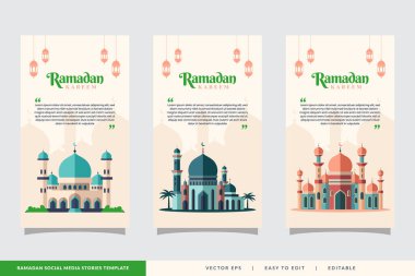 Mutlu raamadan kareem sosyal medya hikayeleri cami illüstrasyon koleksiyonları ile vektör tasarımı