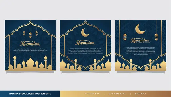 Posta, poster ve afiş için mavi altın renkli İslami ramazan kare şablonu