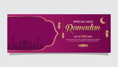 Ramazan kareem satış web pankartı tanıtım için İslami etkinlik arka planı indirimi