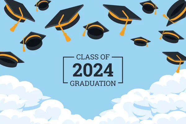 Mezuniyet töreni için tasarım. 2024 sınıfı. Tebrikler mezunlar tasarım şablonu geçmişi