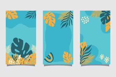 Yazın afiş, tebrik kartı, poster, reklam ve sosyal medya hikayeleri için metin alanı olan soyut arkaplan tasarım şablonları