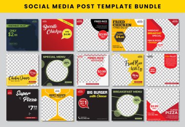 yiyecek sosyal medya postası tasarım şablonu Bundle ayarlandı