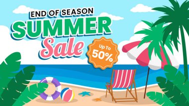 Seyahat Kartı, Duvar Kağıdı, Flyer veya Web Afişi için yaz indirimi pankartı arka plan illüstrasyonu