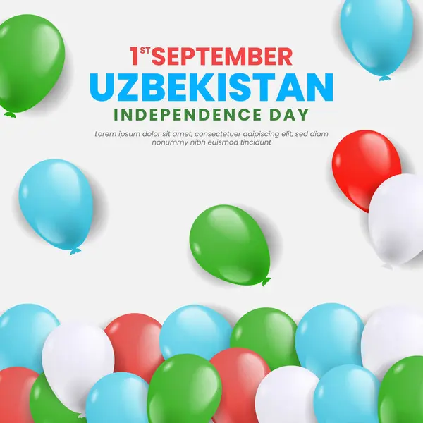Özbekistan Bağımsızlık Günü Kutlama Kartı. Özbekistan Ulusal Renklerinde Uçan Balonlar