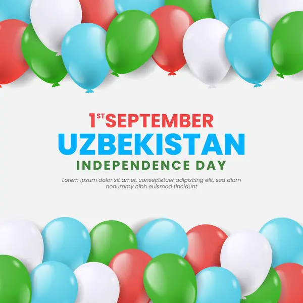 Özbekistan Bağımsızlık Günü Kutlama Kartı. Özbekistan Ulusal Renklerinde Uçan Balonlar