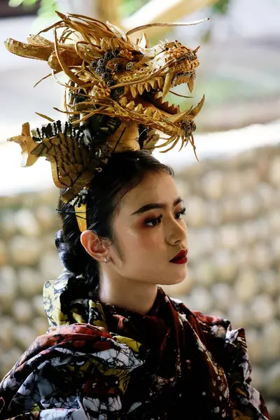 stock image Jakarta, Indonesia. Mei 5, 2024. Magetan Ethno Carnival with a batik theme appears at the East Java Pavilion, TMII, Jakarta.