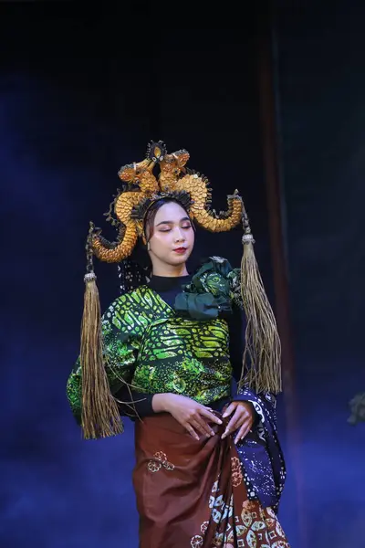 stock image Jakarta, Indonesia. Mei 5, 2024. Magetan Ethno Carnival with a batik theme appears at the East Java Pavilion, TMII, Jakarta.