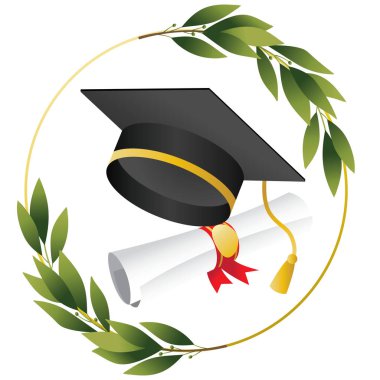 Mezuniyet şapkası ve üzerinde 2024 yılı tebrik sınıfı yazan bir diploma resmi.