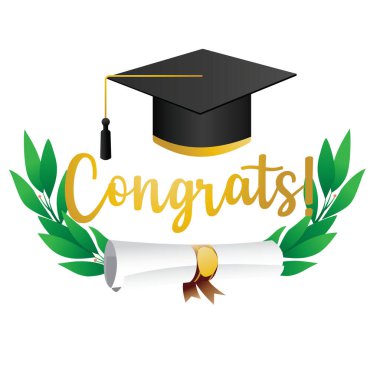 Mezuniyet şapkası ve üzerinde 2024 yılı tebrik sınıfı yazan bir diploma resmi.