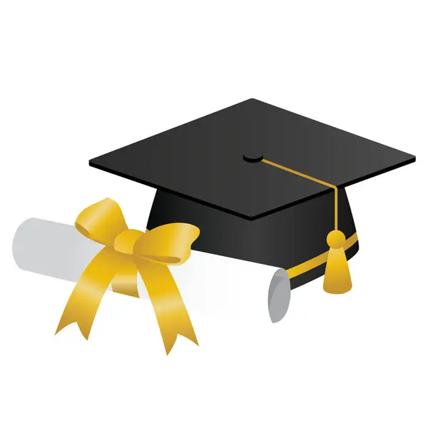 Mezuniyet şapkası ve diploması yapraklı bir arka planda sergilenir. Bir öğrencinin akademik yolculuğunun sonu olduğu için başarı ve başarı kavramı