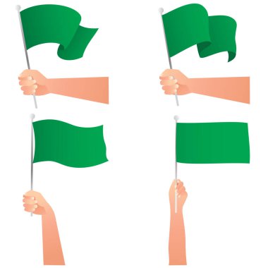 Vektör düz tasarım illüstrasyon el ele tutuşma ve beyaz arka planda bayrak sallama