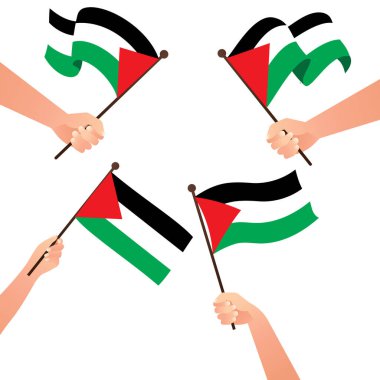 Vektör düz tasarım illüstrasyon el ele tutuşması ve 123 bağımsızlık gününün ulusal bayrağını sallama, beyaz arka planda vatanseverlik kavramı