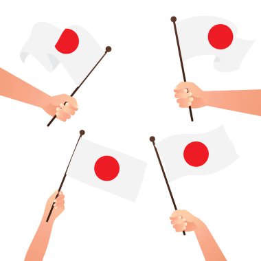 Vektör düz tasarım illüstrasyon el ele tutuşması ve 123 bağımsızlık gününün ulusal bayrağını sallama, beyaz arka planda vatanseverlik kavramı