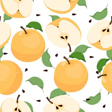 Yapraklı armut meyvelerinin kusursuz deseni. vektör illüstrasyonu.