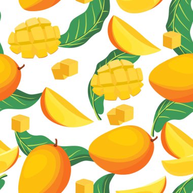 Kusursuz bir mango meyvesi deseni. Renkli meyve arkaplanı. vektör illüstrasyonu.