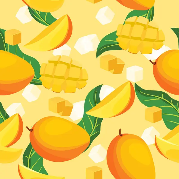 Kusursuz bir mango meyvesi deseni. Renkli meyve arkaplanı. vektör illüstrasyonu.