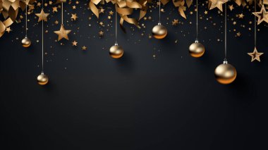 Topları, kurdeleleri ve tatil geçmişi olan farklı Noel siyah ve altın madalyaları.