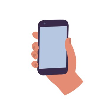 Vektör illüstrasyonları beyaz arka planda akıllı telefonları tutan insan elleri