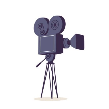 Beyaz arkaplanda makaraları izole edilmiş vektör illüstrasyon retro film projektörü