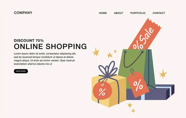 Vector Illustration Template Design Landing Page Concept Sale Online Shopping — Stock Vector