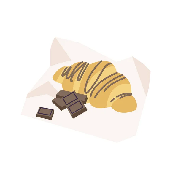 Εικονογράφηση Διάνυσμα Γαλλική Παραδοσιακή Κρουασάν Σοκολάτα Υπέροχο Γεύμα — Διανυσματικό Αρχείο