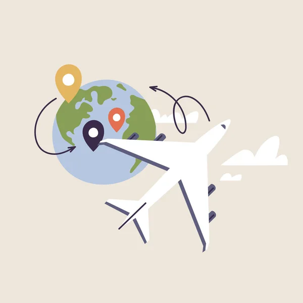 Vector Illustrations Konsepti Konumu Uçağı Olan Dünya Turizmi — Stok Vektör