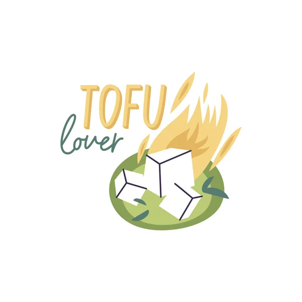 Vector Illustration Öko Aufkleber Tofu Liebhaber Zitat Mit Teller Tofu — Stockvektor