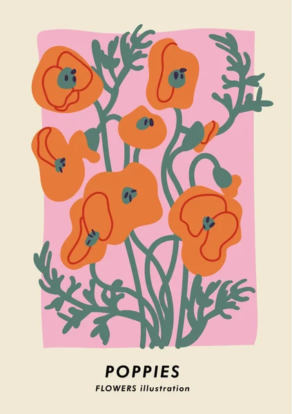 Векторная Иллюстрация Ботанический Плакат Маковыми Цветами Искусство Открыток Настенного Искусства — стоковый вектор