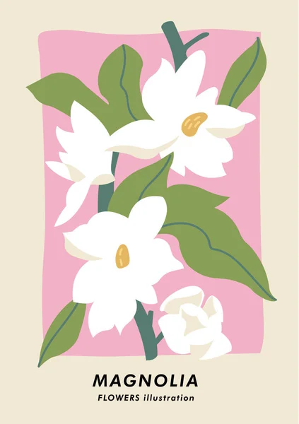 Illustration Vectorielle Affiche Botanique Avec Fleurs Magnolia Art Pour Cartes — Image vectorielle