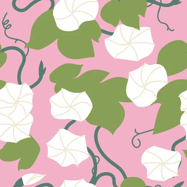 Vektor Illustration Med Bindweed Blommor Blomkrans Sömlöst Mönster Blommor Bakgrund — Stock vektor