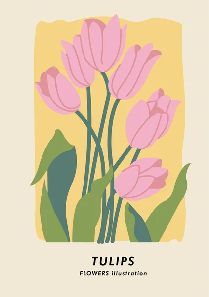 Vektorillustration Botanisches Poster Mit Tulpenblumen Kunst Für Postkarten Wandkunst Banner — Stockvektor