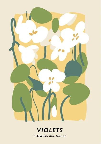 Векторная Иллюстрация Ботанический Плакат Фиолетовыми Цветами Искусство Открыток Настенного Искусства — стоковый вектор