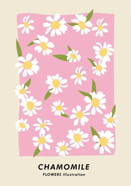 Vektorillustration Botanisches Poster Mit Kamillenblüten Kunst Für Postkarten Wandkunst Banner — Stockvektor