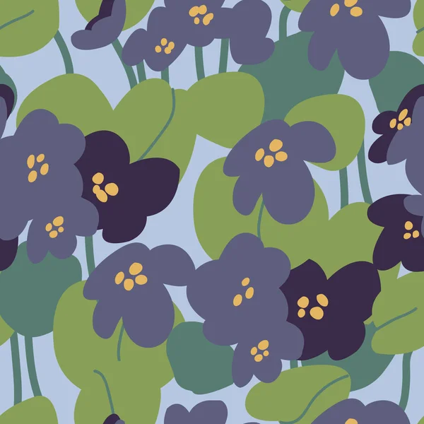 ビオラの花とベクトルイラスト 花の花輪 シームレスなパターン 化粧品包装の花の背景 — ストックベクタ
