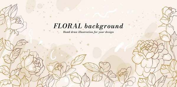Banner Med Rosenblommor Blomkrans Blomsterstomme För Blomsteraffär Med Etikettdesign Sommaren — Stock vektor