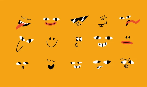 Ilustración Vectorial Set Caras Dibujos Animados Con Diferentes Emociones — Archivo Imágenes Vectoriales