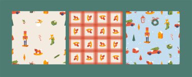 Geleneksel Noel süslemeleri olan kusursuz desenler. Xmas özelliklerine sahip arkaplan