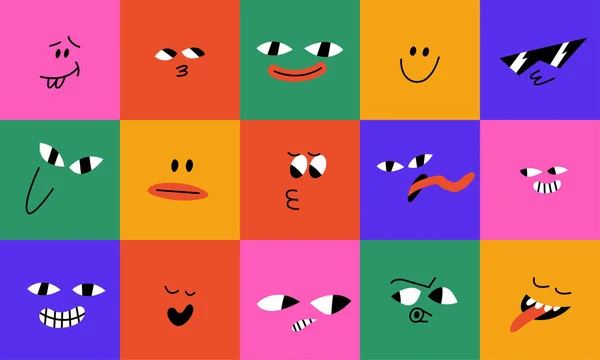 Vector Illustration Set Cartoon Faces Different Emotions — Stock Vector