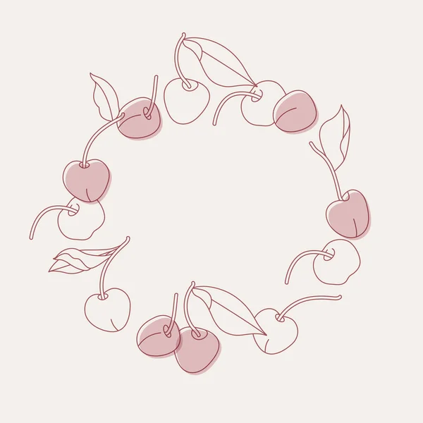 Vektorové Ilustrační Kruhové Složení Třešňovým Ovocem Módní Pozadí Třešněmi — Stockový vektor